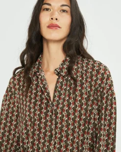 Femme Lauren Vidal Chemise fluide Store imprimée forest kaki/marron