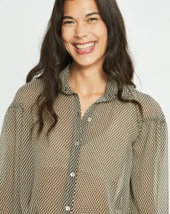 Sale Lauren Vidal Chemise fluide Store imprimée square noir/beige