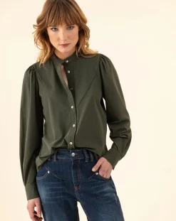 Hot Indies Chemise Gyptis kaki rayure dorée