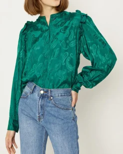 Femme La Petite Etoile Chemise Izana motifs ton sur ton verte