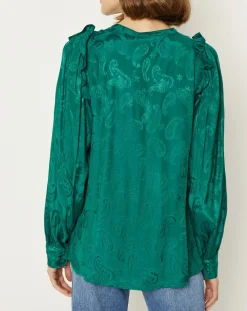 Femme La Petite Etoile Chemise Izana motifs ton sur ton verte