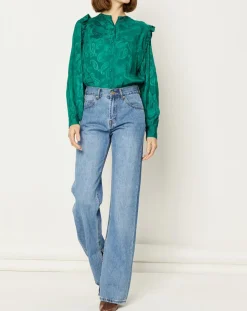 Femme La Petite Etoile Chemise Izana motifs ton sur ton verte