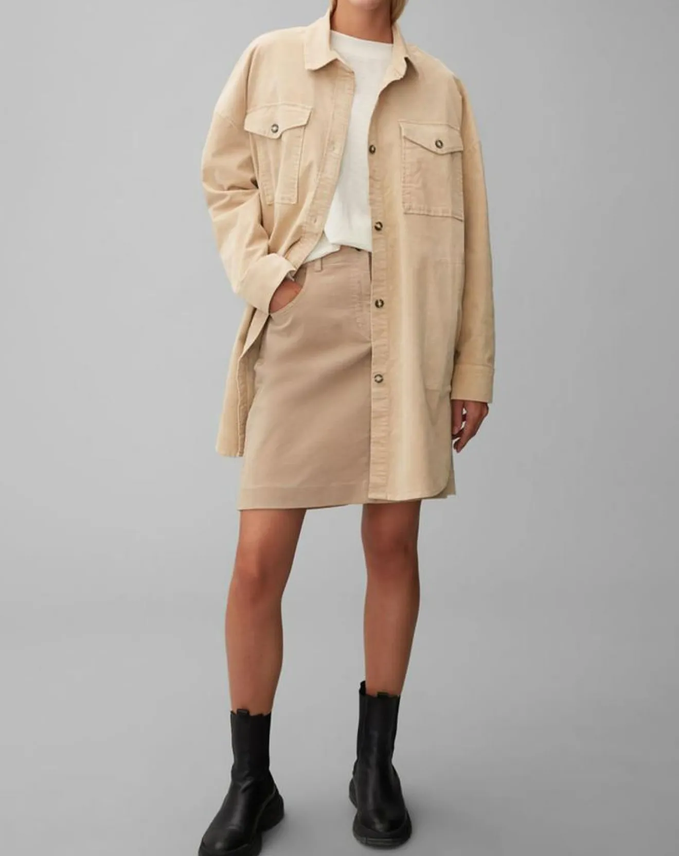 New Marc O'Polo Chemise longue Overshirt Loose beige