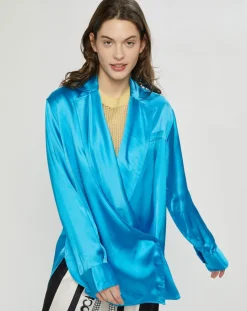 Hot Nina ricci Chemise ouverte en Satin Wrap bleue