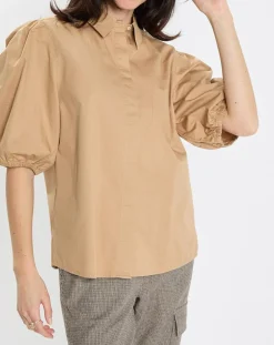 Marc O'Polo Chemise paperbag pinces manches 3/4 beige