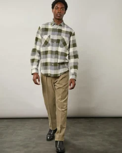 Discount Hartford Chemise regular en Flanelle Pocket à carreaux vert/naturel
