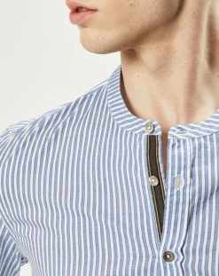 New Harris Wilson Chemise regular en Popeline Theotime rayée bleu/blanc