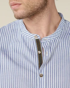 New Harris Wilson Chemise regular en Popeline Theotime rayée bleu/blanc