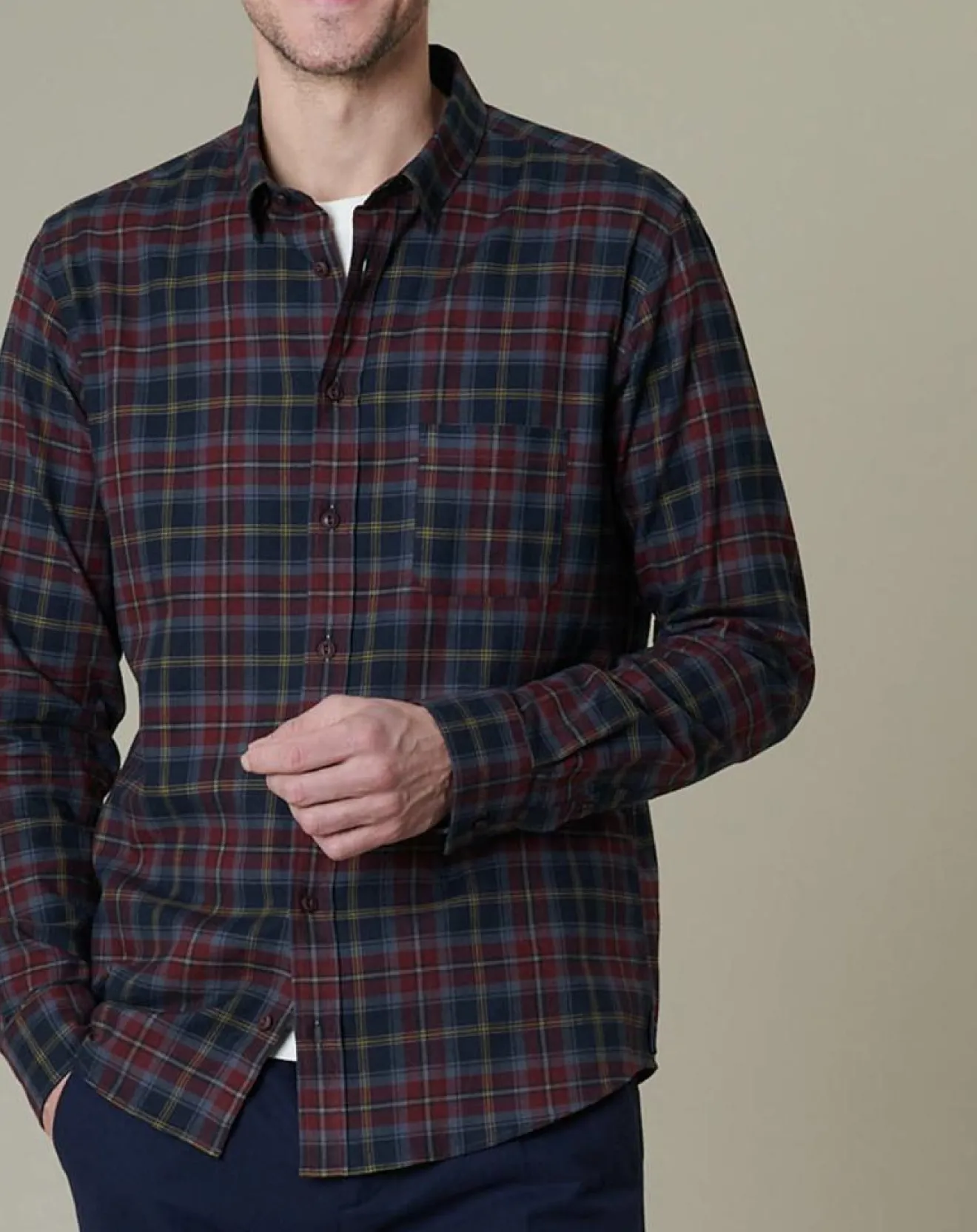 Homme Harris Wilson Chemise regular en Twill Dayan à carreaux cerise/vert