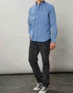 Hartford Chemise regular en Velours Milleraies Pitt Pat bleu nautique