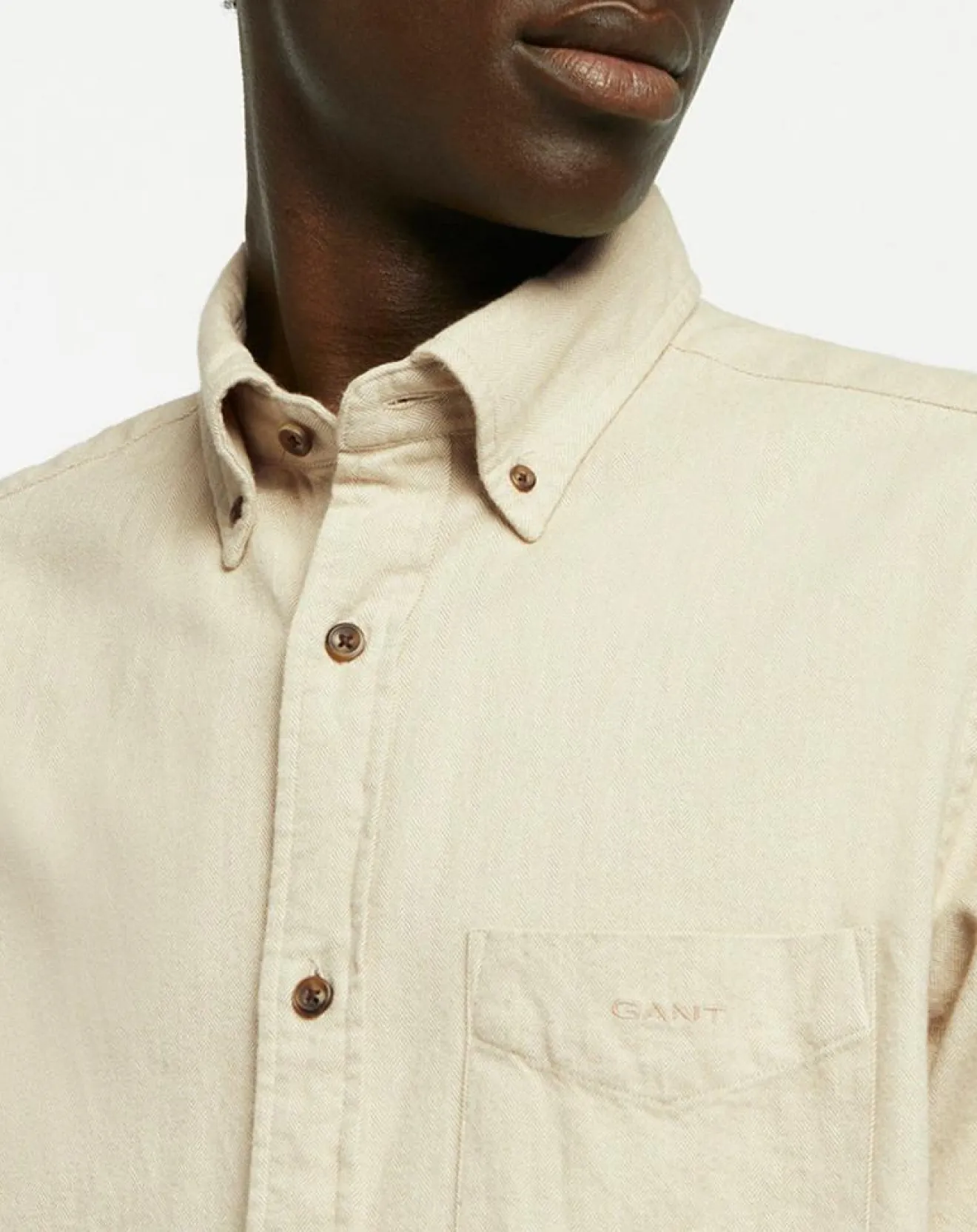 Homme Gant Chemise Regular Fit en Flanelle Chevron beige