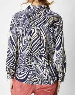 Sale La Petite Etoile Chemise satinée & imprimée Laora marine/beige