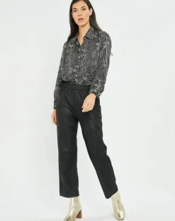 Femme Lauren Vidal Chemise satinée Ciara feuilles noire