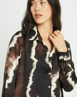 Femme Lauren Vidal Chemise satinée Plume imprimée café