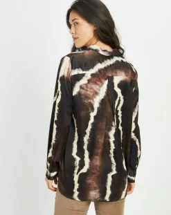 Femme Lauren Vidal Chemise satinée Plume imprimée café