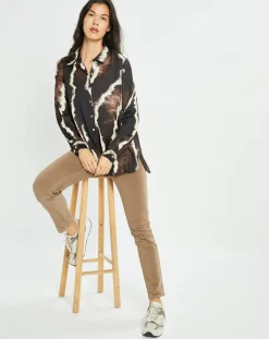 Femme Lauren Vidal Chemise satinée Plume imprimée café