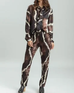 Clearance Lauren Vidal Chemise satinée Plume imprimée café