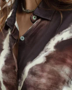 Clearance Lauren Vidal Chemise satinée Plume imprimée café