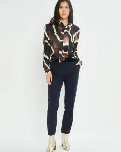 Clearance Lauren Vidal Chemise satinée Plume imprimée café