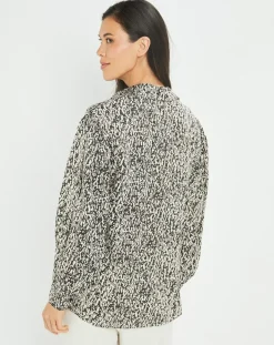 Femme Lauren Vidal Chemise satinée Vogue imprimée noir/écru