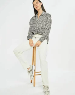 Femme Lauren Vidal Chemise satinée Vogue imprimée noir/écru