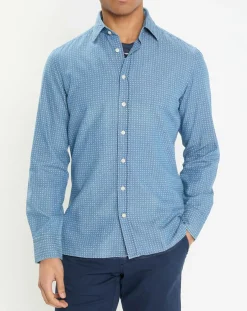 Homme Hackett London Chemise Slim Fit à imprimé géométrique bleue