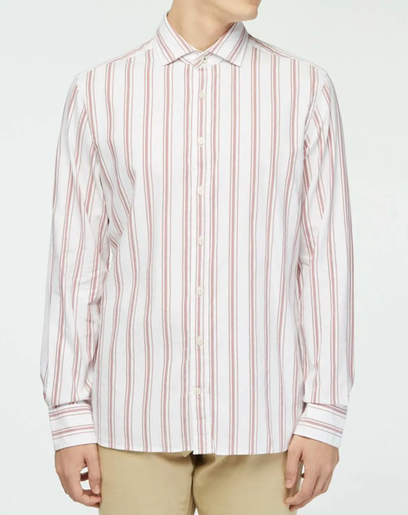 Outlet Hackett London Chemise Slim Fit en Coton & Lin Washed à rayures écru/bordeaux