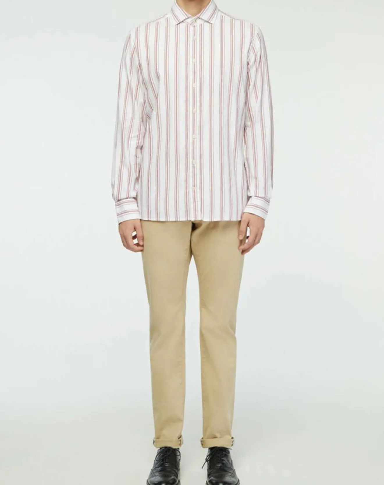 Outlet Hackett London Chemise Slim Fit en Coton & Lin Washed à rayures écru/bordeaux