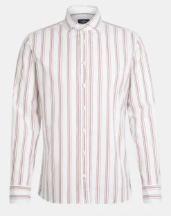 Outlet Hackett London Chemise Slim Fit en Coton & Lin Washed à rayures écru/bordeaux