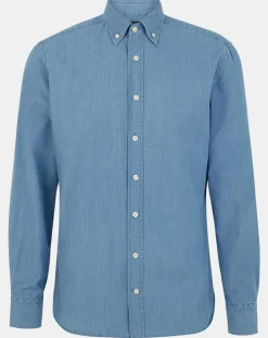 New Hackett London Chemise Slim Fit en Denim bleue