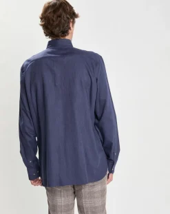 Hot Hackett London Chemise Slim Fit en Flanelle unie bleu moyen