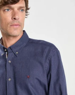 Hot Hackett London Chemise Slim Fit en Flanelle unie bleu moyen