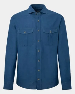 Clearance Hackett London Chemise Slim Fit en Lin & Coton Saharien bleu moyen