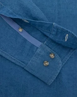 Clearance Hackett London Chemise Slim Fit en Lin & Coton Saharien bleu moyen