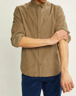 Hot Cyrillus Chemise slim fit en Velours milleraies kaki