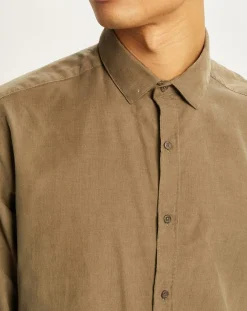 Hot Cyrillus Chemise slim fit en Velours milleraies kaki