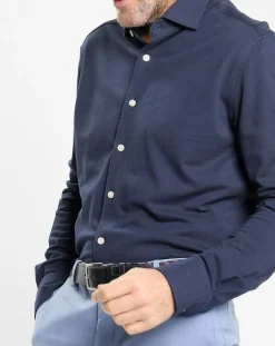 Hot Hackett London Chemise Slim Fit manches longues piquée unie bleu foncé