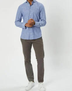 Homme Marc O'Polo Chemise slim fit rayures & broderies shaped fit bleue