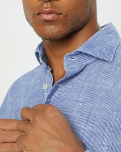 Homme Marc O'Polo Chemise slim fit rayures & broderies shaped fit bleue