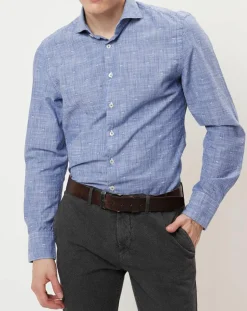 Homme Marc O'Polo Chemise slim fit rayures & broderies shaped fit bleue
