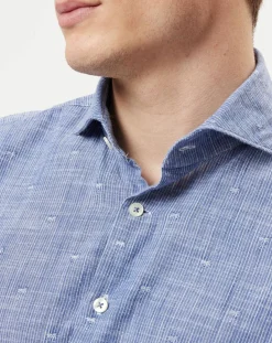 Homme Marc O'Polo Chemise slim fit rayures & broderies shaped fit bleue