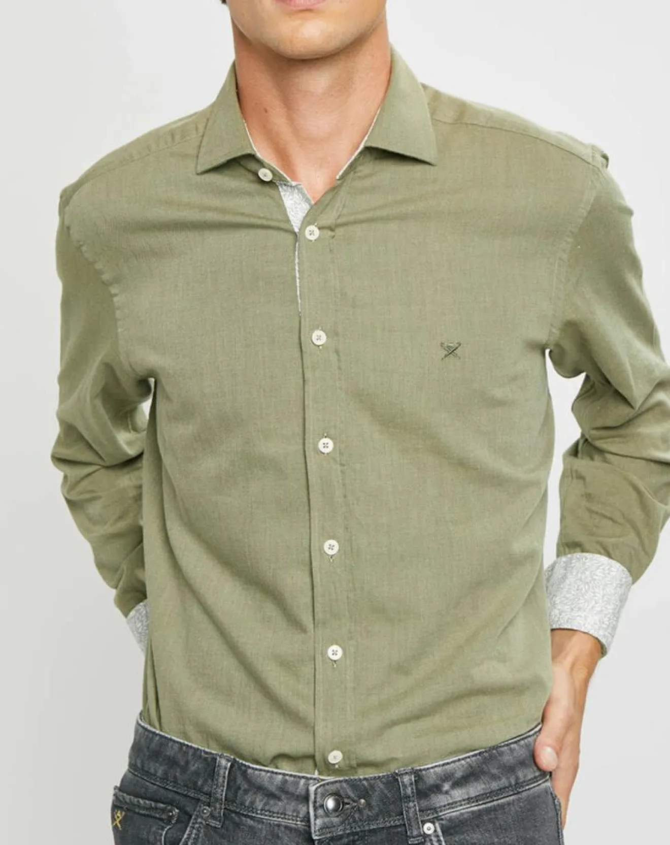 Homme Hackett London Chemise Slim fit Trim Twil Sport kaki