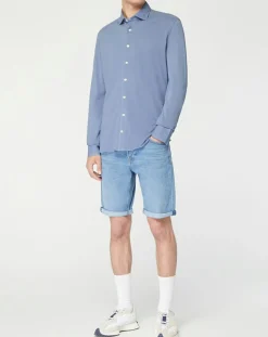 New Hackett London Chemise Slim Fit Unie Piquée bleu chiné