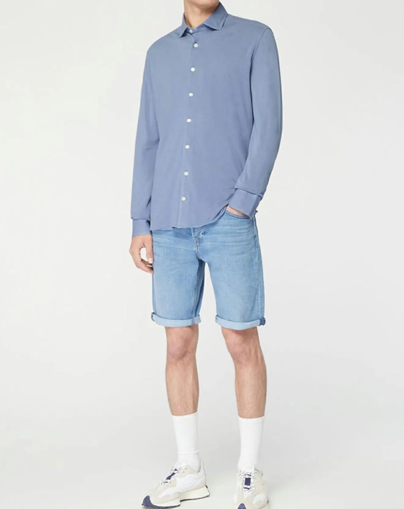 New Hackett London Chemise Slim Fit Unie Piquée bleu chiné