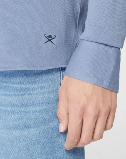 New Hackett London Chemise Slim Fit Unie Piquée bleu chiné