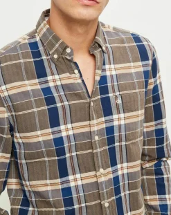 Discount Marc O'Polo Chemise slim Pilou à carreaux camel/bleu