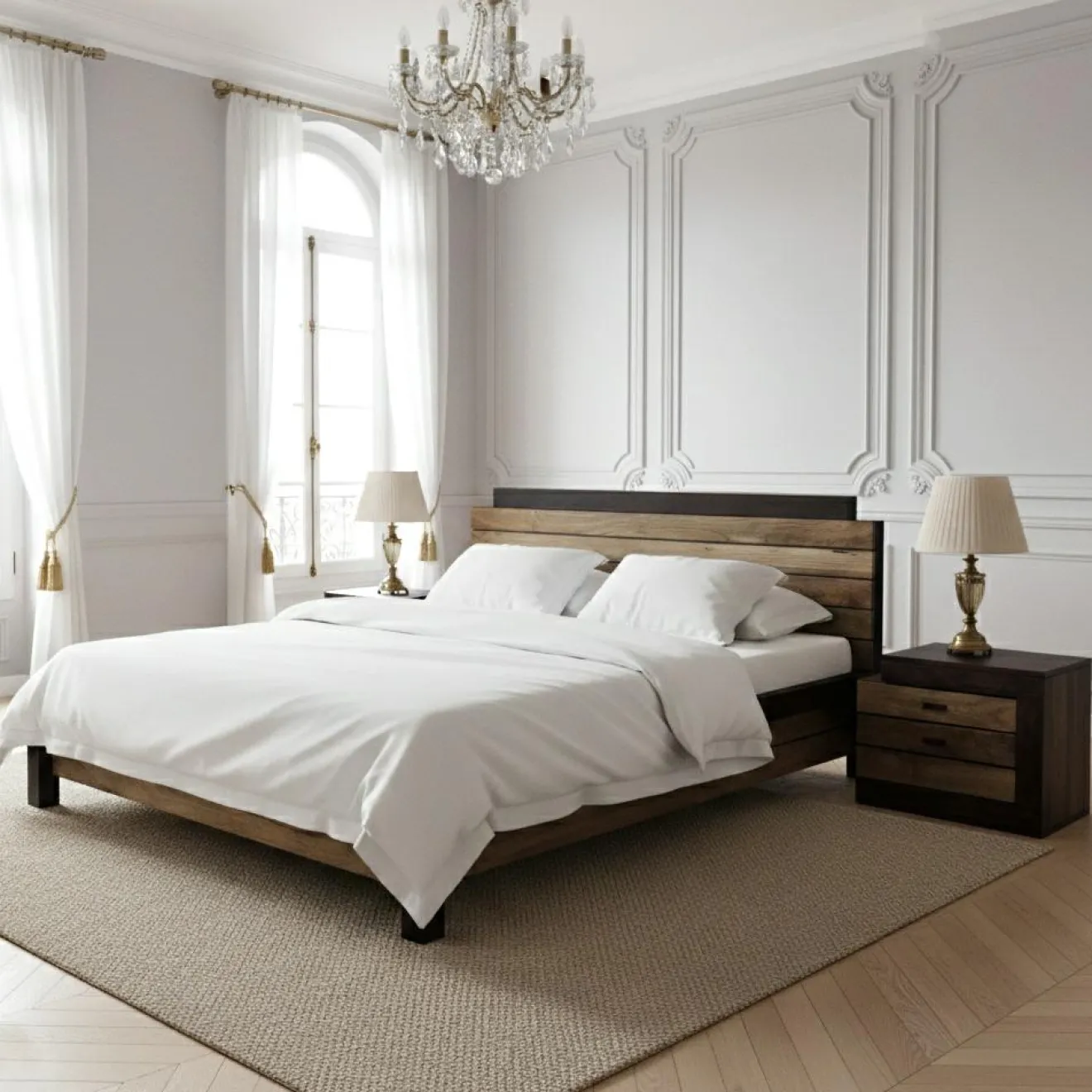 Bois & Chiffons Chevet bois bicolore - débord gauche Naturel - 54x38x42 cm