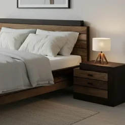 Bois & Chiffons Chevet bois bicolore - débord gauche Naturel - 54x38x42 cm