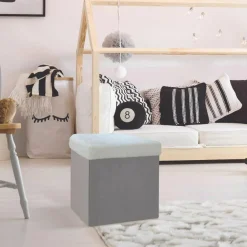 Home Deco Factory Coffre Pouf pliable imitation fourrure Leo gris - 38x38x38 cm