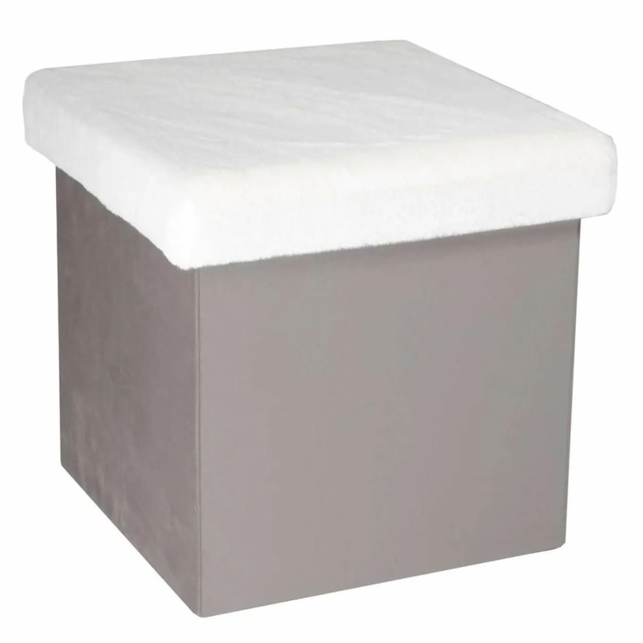 Home Deco Factory Coffre Pouf pliable imitation fourrure Leo gris - 38x38x38 cm